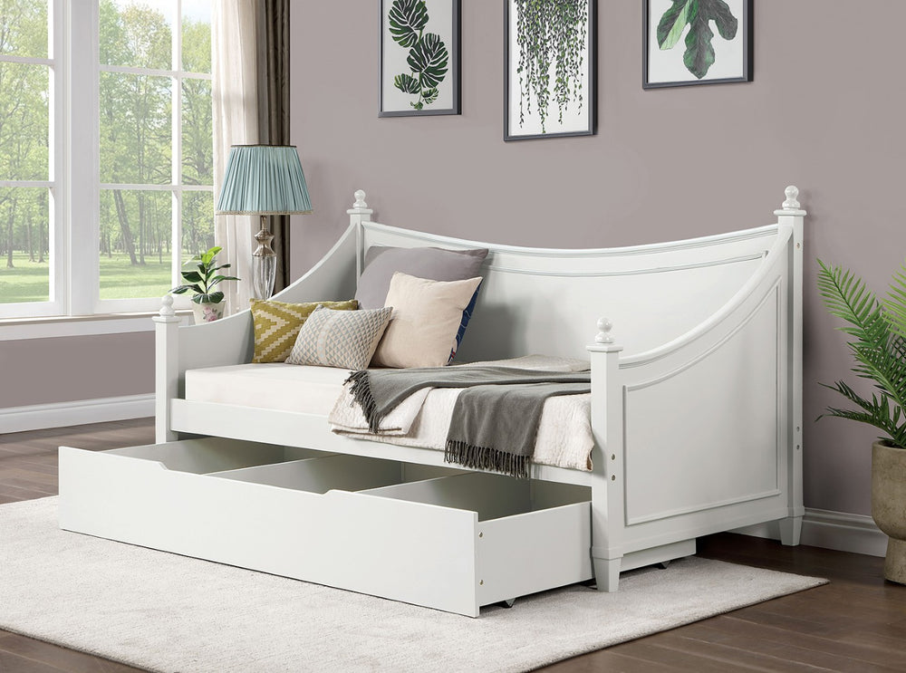 English Elm Transitional Twin Daybed With Trundle - Solid Wood, Classic Molding, White Finish, Space-Saving Design B2741S00477-GIGA