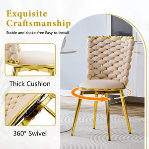 English Elm Set of 2 Velvet Dining Chairs with Braided Rope Backs and Glamorous Metal Legs Beige W3875P399190