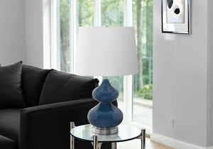 English Elm Lighting, Blue Glass Double Gourd Table Lamp with Ivory Shade for Bedside Ambiance B2710P221324