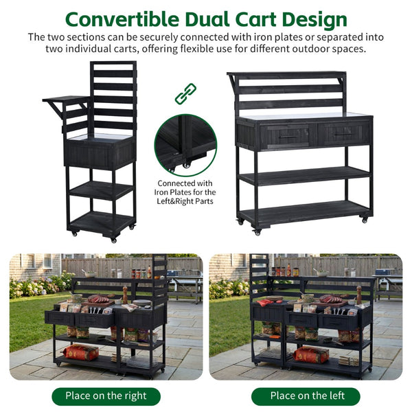 English Elm Topmax Modular Fir Wood Outdoor Kitchen Cart Stainless Steel Prep Station Black N717P417963B