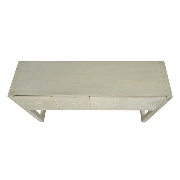 English Elm [video] Art Deco Console Table Geometric Carved Fronts Fluted Legs 3 Soft-close Drawers Natural N759P433572N