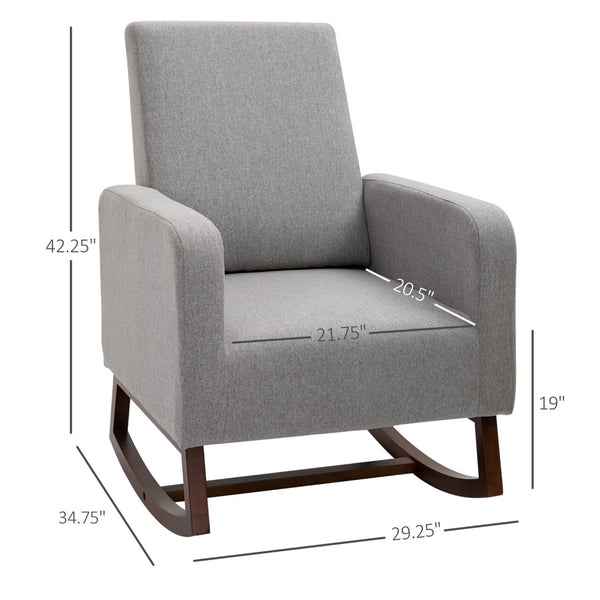 English Elm Lounge Linen Rocking Accent Chair with Solid Wood Base for Bedroom or Living Room T3971P386995