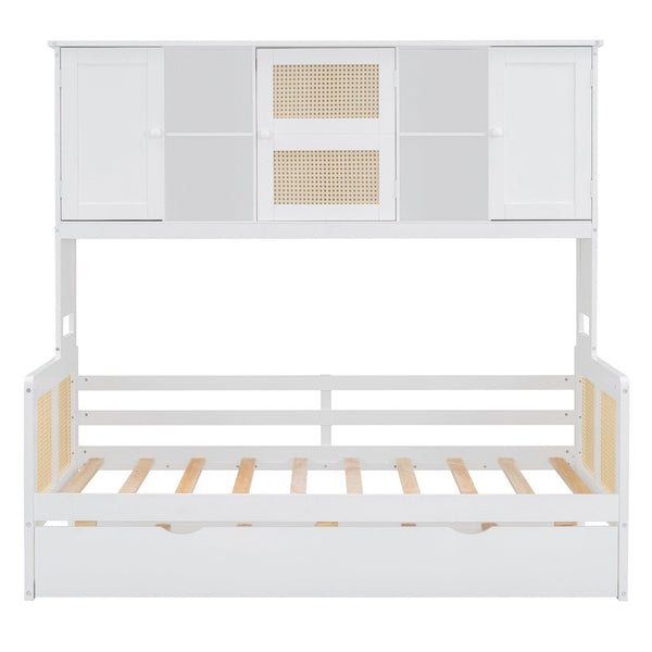 English Elm Twin Size Wooden Daybed With Trundle, Integrated Storage Cabinet & Modern White Finish For Space-Saving N820S00048K-GIGA