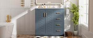 English Elm 36'' Bathroom Vanity with Ceramic Sink Combo Solid Wood Frame Soft-Closing Drawers Ample Storage Elegance Blue N710P243327C