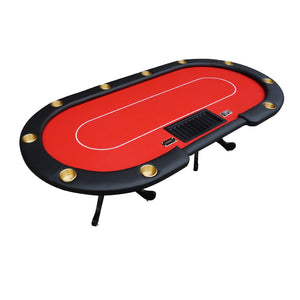 English Elm 96" Oval Poker Table Seats 10 with Waterproof Felt Padded Rail and Dealer Station Red W2748S00030
