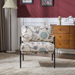 English Elm 27.56" Minimalist Accent Chair Padded Cushions Black Metal Wood Armrest Seating N767P215306W