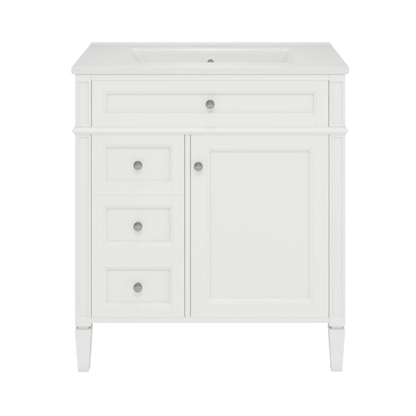 English Elm 30'' Modern Bathroom Vanity with Integrated Mirror Cabinet, Ceramic Sink, 3 Drawers & Ample Storage White SW000126AAK-1