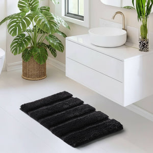 JLA Home Madison Park - Rug Madison Park Tufted Pearl Channel — Soft High-Low Stripe Bathroom Accent, Machine-Washable Luxury Black MP72-8457