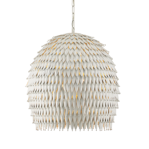 Overlay Pendant: Artisanal White Dome Light Fixture with Fluted Edges for Bohemian Elegance
