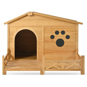 English Elm 48" Pine Wood Outdoor Dog House with Porch Asphalt Roof and Raised Floor for Medium Breeds FG201608AAA