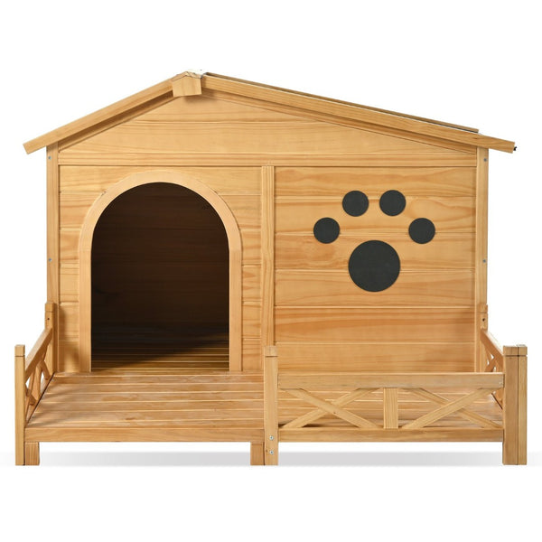 English Elm 48" Pine Wood Outdoor Dog House with Porch Asphalt Roof and Raised Floor for Medium Breeds FG201608AAA