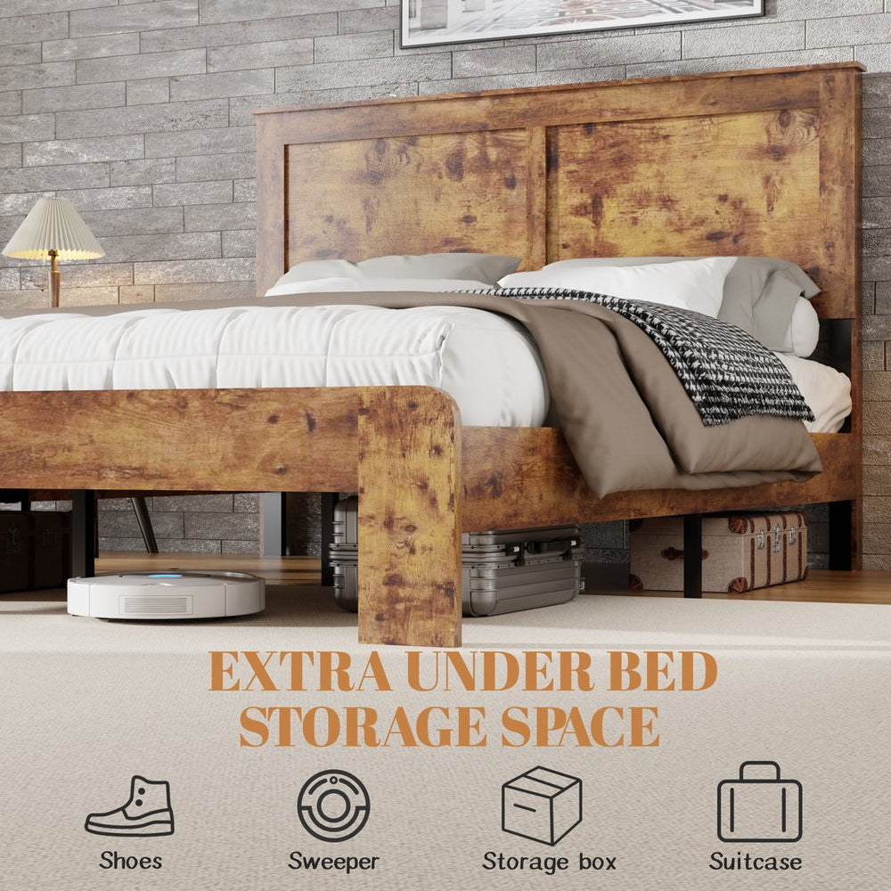 English Elm Twin Industrial Wood & Metal Bed Frame — Sturdy No-Noise Platform, Easy 45-Min Assembly, Storage W636P311072