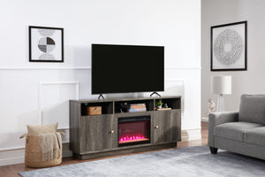 English Elm Ambrose Modern Fireplace TV Console 70" Gray Walnut with Heater, LED Accent Lighting & Storage B061P352460