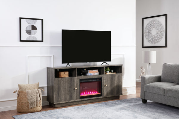 English Elm Ambrose Modern Fireplace TV Console 70" Gray Walnut with Heater, LED Accent Lighting & Storage B061P352460