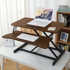 English Elm 32 Inch Sit Stand Desk Converter with Keyboard Tray Dual Monitor Ergonomic Riser Black,Walnut W2641P406127