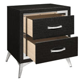 English Elm Nicolita 2-Drawer Nightstand With Embossed Jet Black Wood and Silver Trim