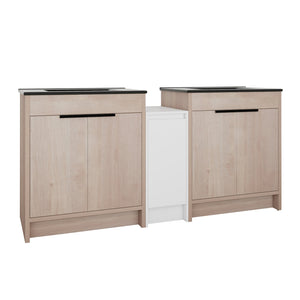 English Elm 72 Inch Freestanding Bathroom Vanity Set With Black Ceramic Sinks, Soft-Close Doors & Storage Solutions W999S00319