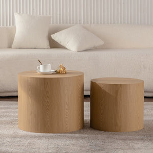English Elm Nesting Round Coffee Table Set of 2 — Modern MDF Top Accent End Tables, Space-Saving & Durable 93 Natural Wood W3081P255158