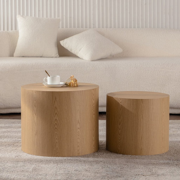English Elm Nesting Round Coffee Table Set of 2 — Modern MDF Top Accent End Tables, Space-Saving & Durable 93 Natural Wood W3081P255158