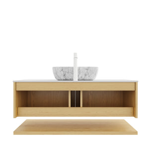 English Elm Hizon 48" Floating Bathroom Vanity & Sink, Stylish Corolla Oak Storage, Pre-Assembled Marble Basin W2615S00381