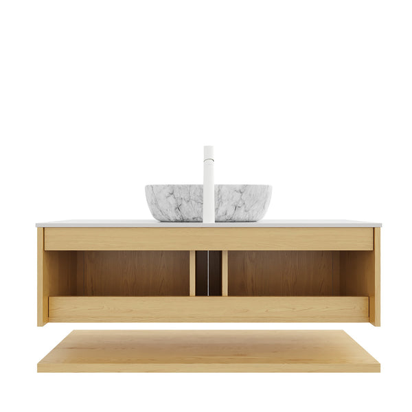 English Elm Hizon 48" Floating Bathroom Vanity & Sink, Stylish Corolla Oak Storage, Pre-Assembled Marble Basin W2615S00381