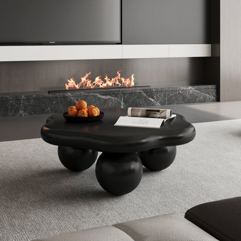 English Elm 35" Cloud Shaped Mdf Coffee Table Sculptural Round Top with Spherical Legs for Modern Living Black W1435S00030
