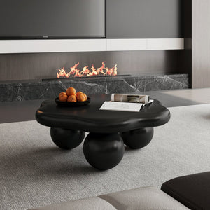 English Elm 35" Cloud Shaped Mdf Coffee Table Sculptural Round Top with Spherical Legs for Modern Living Black W1435S00030