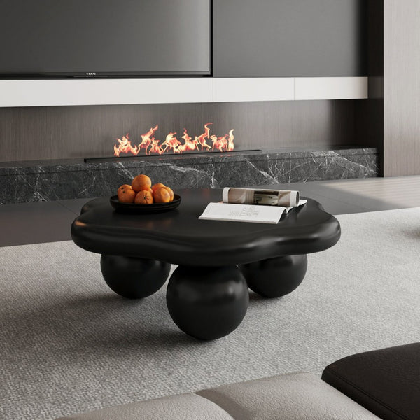 English Elm 35" Cloud Shaped Mdf Coffee Table Sculptural Round Top with Spherical Legs for Modern Living Black W1435S00030
