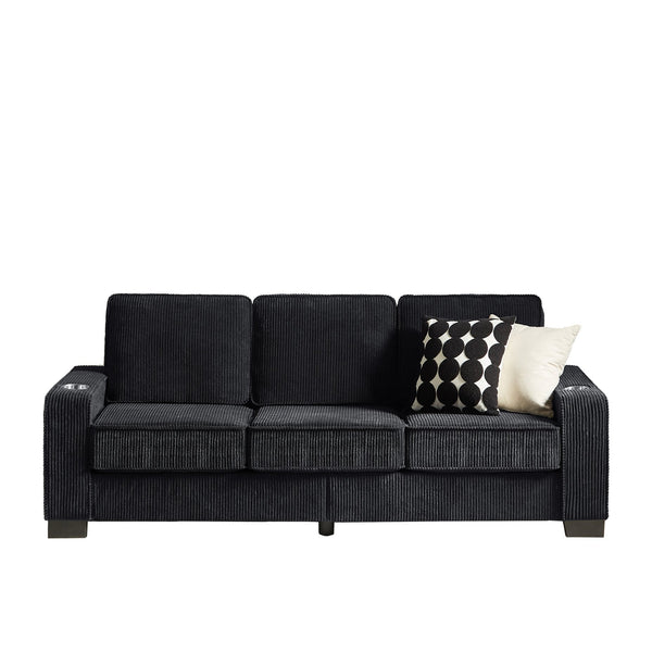 English Elm 83.86"Corduroy comfy sofa with resilient sponge & spring cushions, stylish modern 3-seater for living spaces Black W1359P215065