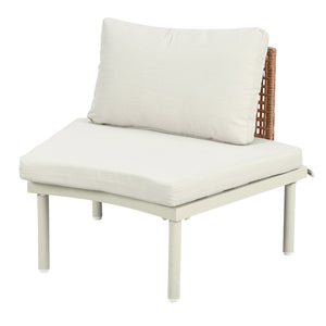 English Elm TOPMAX 8-Piece Patio Sofa Set with Modular Half-Moon Sectionals, Tempered Glass Tables, Cushioned Komfort Beige SP100029AAA