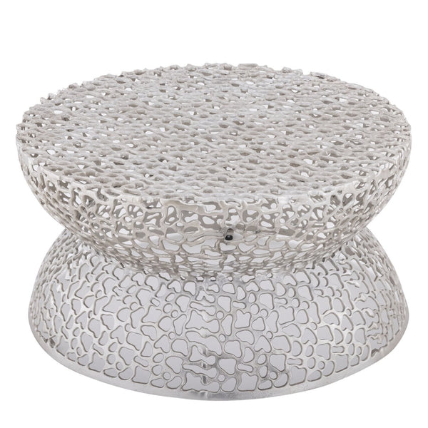 English Elm T3704-35 Round Aluminum Lattice Coffee Table with Sculptural Cutout Design for Modern Lofts Silver B009P417514