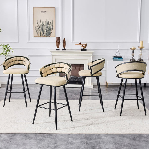 English Elm Set of 2 Chenille Upholstered Counter Stools with Iron Legs for Kitchen Islands Beige,Black W3875P370851