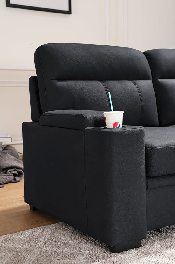 English Elm Kaden Microfiber Sleeper Sectional with Storage Chaise and Cupholders for Living Rooms B061S00965