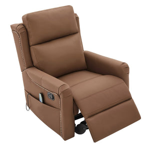 English Elm Modern Swivel Rocker Recliner Pu Leather Chair with Massage Heat and Storage Pocket Brown N763P399629D