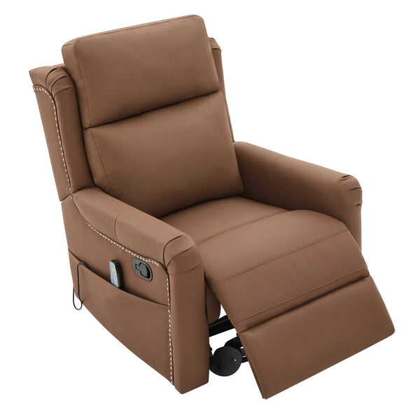 English Elm Modern Swivel Rocker Recliner Pu Leather Chair with Massage Heat and Storage Pocket Brown N763P399629D