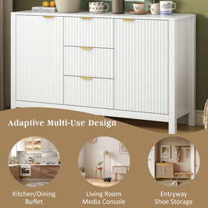 English Elm U_Style Modern Wave Design Sideboard - Versatile Storage Console With 3 Drawers & Adjustable Shelves N711P269066K-GIGA