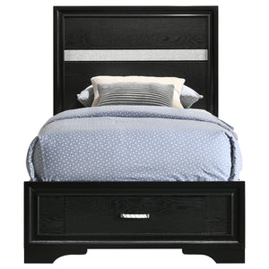 English Elm Urbana Black Twin Storage Panel Bed with Crystal Pulls & Glitter Trim, Slatted Platform, Drawers B062S00698