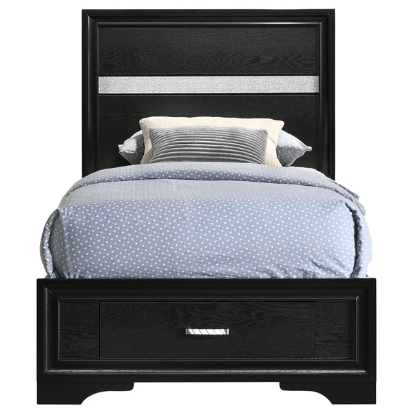 English Elm Urbana Black Twin Storage Panel Bed with Crystal Pulls & Glitter Trim, Slatted Platform, Drawers B062S00698