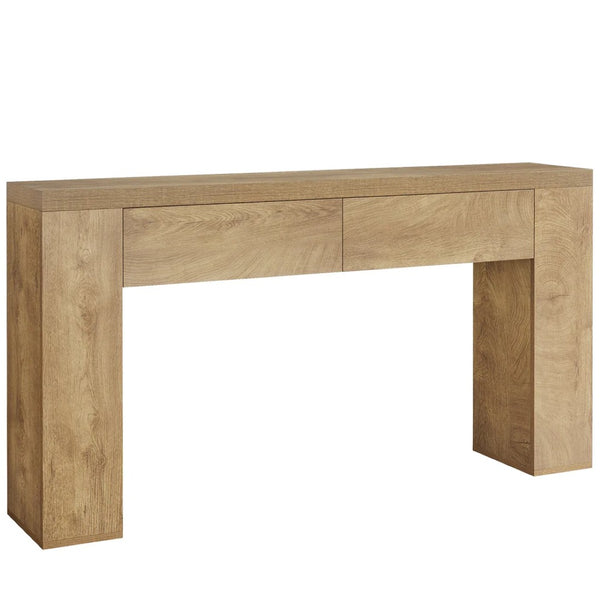 English Elm Practical Geometric Console Table with Matte Black Wood Grain Finish for Entryway or Sofa T3971P454316