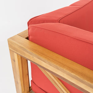 English Elm Christopher Knight Home® - BRAVA X-Back Corner Chair with Acacia Wood Frame, Water-Resistant Cushions & Classic Cross-Back Design Red 64489.00RED