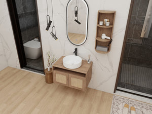 English Elm 30" Floating Bathroom Vanity Oak Finish Ceramic Vessel Sink Soft Close Plywood Cabinet W999S00501