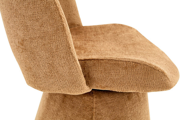 English Elm Modern Chenille Linen Accent Chair Sculptural Hollow Back Swivel Seat for Dining Vanity Brown W3493P452653
