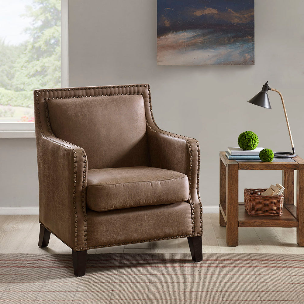 JLA Home INK+IVY - Accent Shasta Faux Leather Chair with Brass Nailhead Trim, Morocco Wood Legs, Durable Hardwood Frame II100-0267