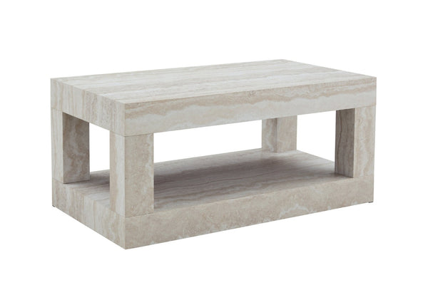 English Elm Modern Two Tier Rectangular Coffee Table with Open Shelf Mdf Build for Living Rooms W3875P389660