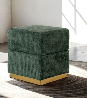 English Elm Contemporary Plush Pleated Round Ottoman Stool with Gold Trim Base, Velvet-Like Accent Seat for Living Room Green 16 L x 16 W x 20 H B2741P388385