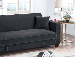 English Elm 1pc Corduroy Convertible Sofa with Storage Base Usb Port Cup Holders Wood Legs Black B011P430418