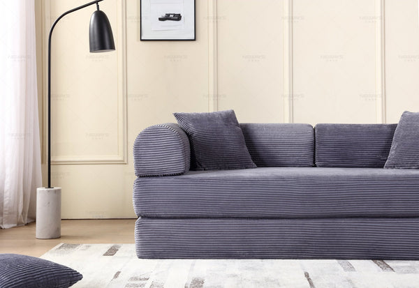 English Elm Convertible Sleeper Sofa Bed Corduroy Folding Mattress Couch with Cylindrical Pillow, Versatile Comfort and Support Gray W3199P277911