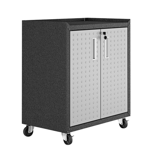 English Elm Rolling Metal Garage Cabinet with Locking Doors Diamond Texture Industrial Storage Dark Grey B365P398227