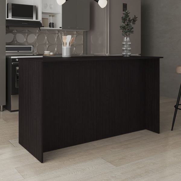 English Elm Ginger Kitchen Island with 3 Open Shelves, 2 Cabinets, 26" Prep Countertop, 33" Seating Clearance B070S00356