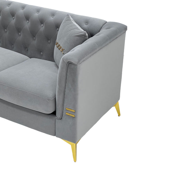 English Elm FX-P83-2PC Velvet Sofa Set of 2 with Tufted Cushions and Gold-Tone Metal Legs for Luxe Comfort Light Gray W576S00238